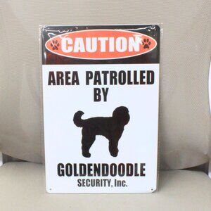 Funny Caution Area Patrolled by GoldenDoodle Security 8x12 Metal Wall Sign
